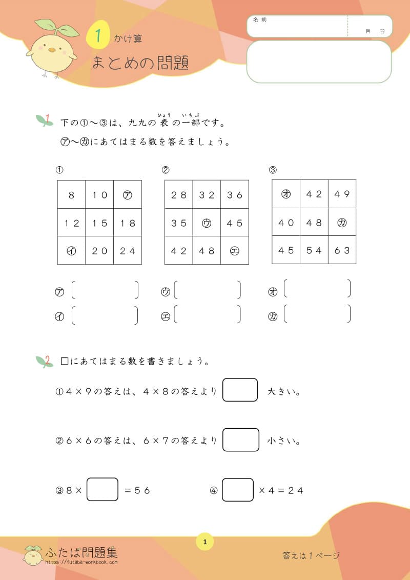 小学3年生の算数プリント問題集　かけ算のきまり その3
